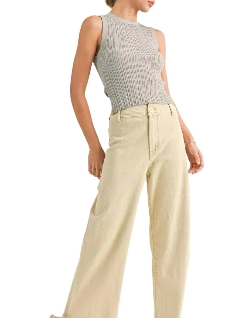 MIOU MUSE HIGH RISE HEM CROP Wide Leg Cream Color Pants! Size Small!
